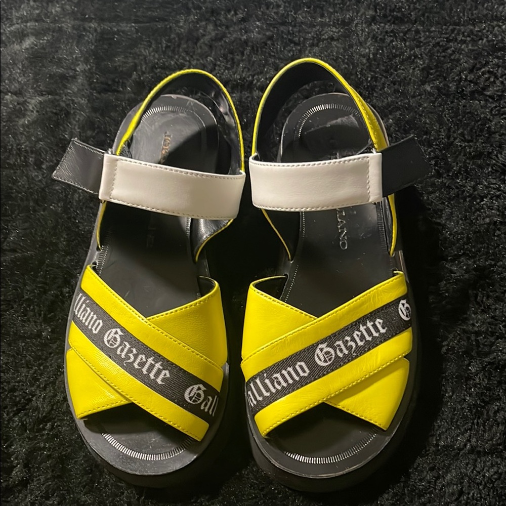 Galliano Yellow and Black Sporty Sandals